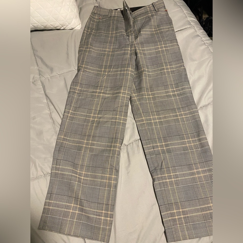 Tibi Gray Plaid Pants